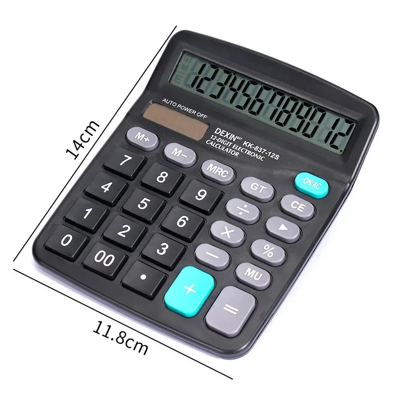 12 Digit Desktop Calculator – Large LCD Display Dual Power Solar & Battery