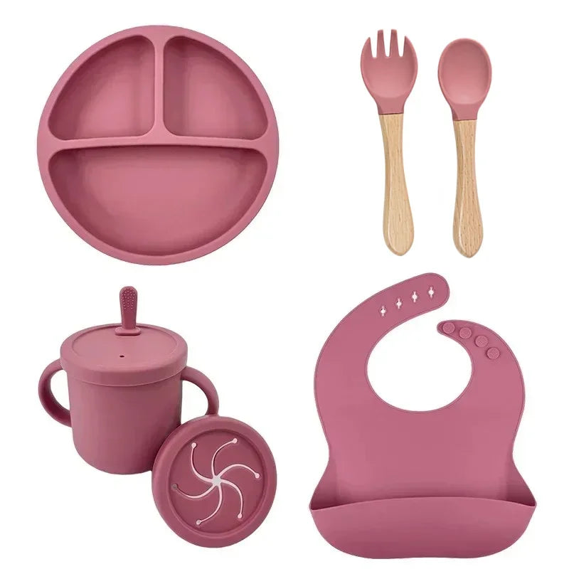 Silicone Baby Feeding Set Suction Plate Bowl Straw Cup