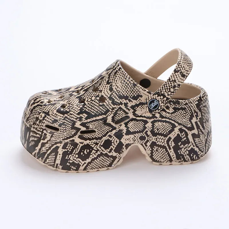 Women’s Leopard Platform Clogs Closed Toe Thick Sole Wedge Sandals