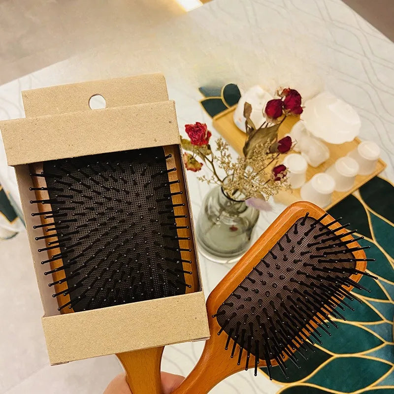 Wood Bamboo Hair Comb Air Cushion Scalp Massage Anti Hair Loss Brush