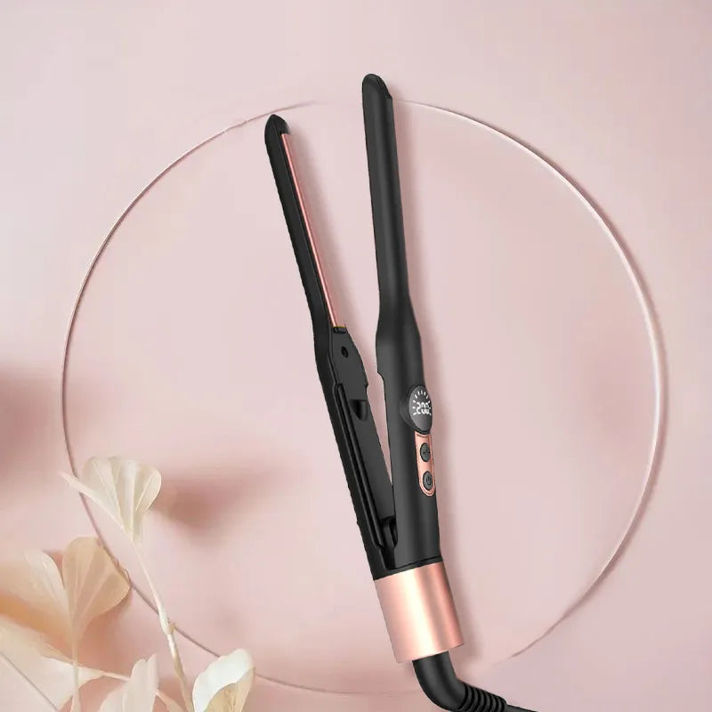 Mini Flat Iron Hair Straightener 1/3 Inch Pencil Travel Portable 2-in-1 Curler Straightener