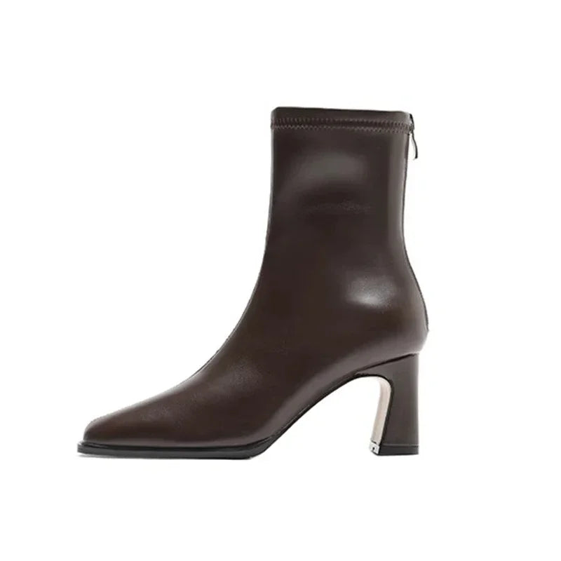 Women Ankle Boots Square Toe Thick Heel Warm Cotton Winter Short Booties