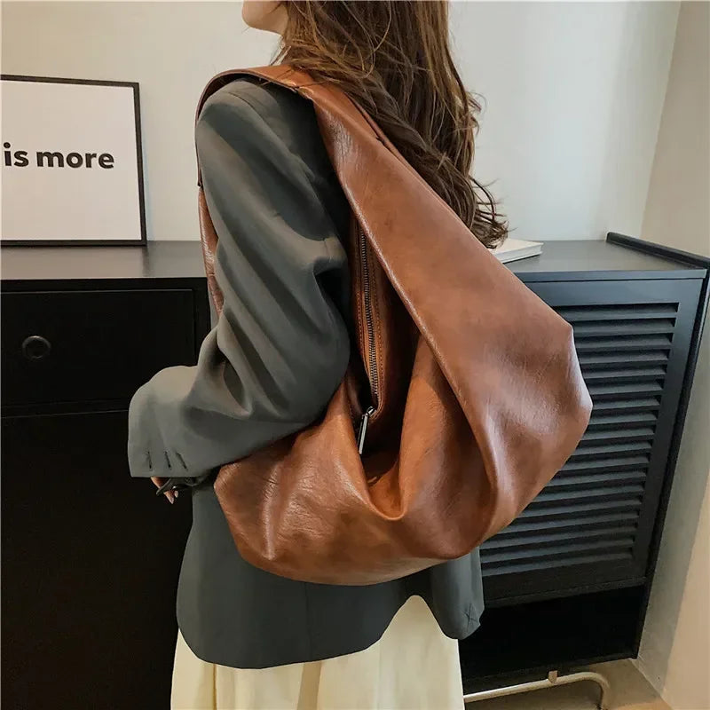 Women Large Black Hobo Shoulder Bag Soft Leather Tote Crossbody Travel Handbag