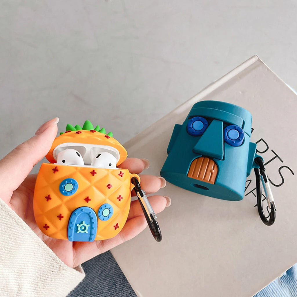 Pineapple Cartoon Silicone AirPods Case with Keychain Soft Wireless Charging Cover