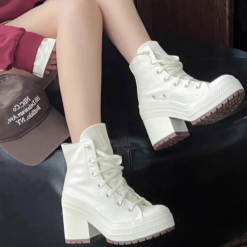 Women Platform High Top Sneakers Canvas Skateboard Shoes Plus Size Fashion Sneakers