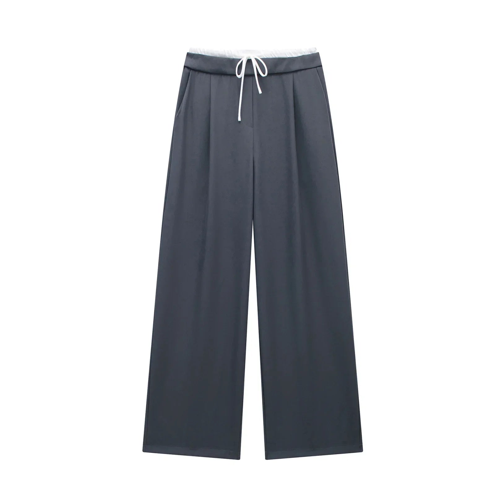 Women Pleated Baggy Pants Lace Up High Waist Casual Office Trousers