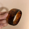 Women Vintage Resin Bangle Bracelet Chunky Geometric Beige Brown Jewelry
