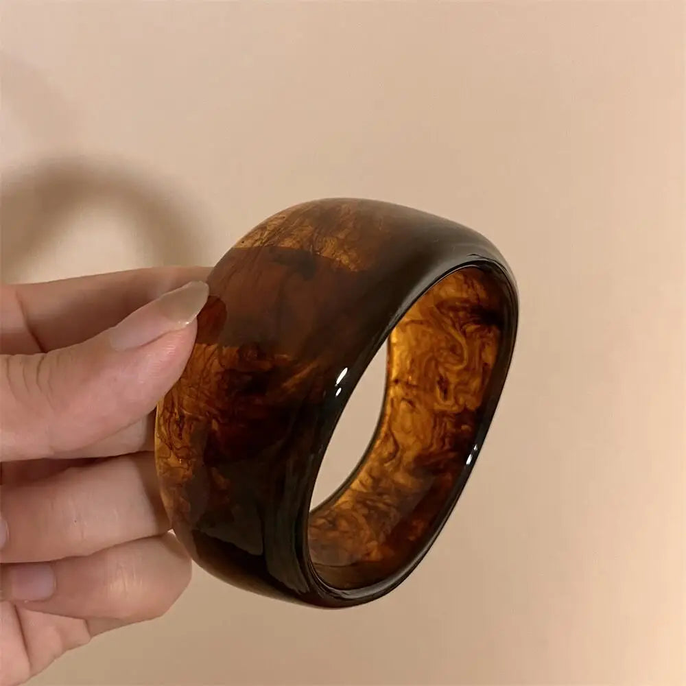 Women Vintage Resin Bangle Bracelet Chunky Geometric Beige Brown Jewelry