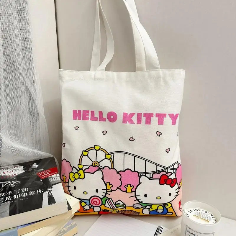 Hello Kitty Large Capacity Canvas Shoulder Handbag Cartoon Commuter Satchel