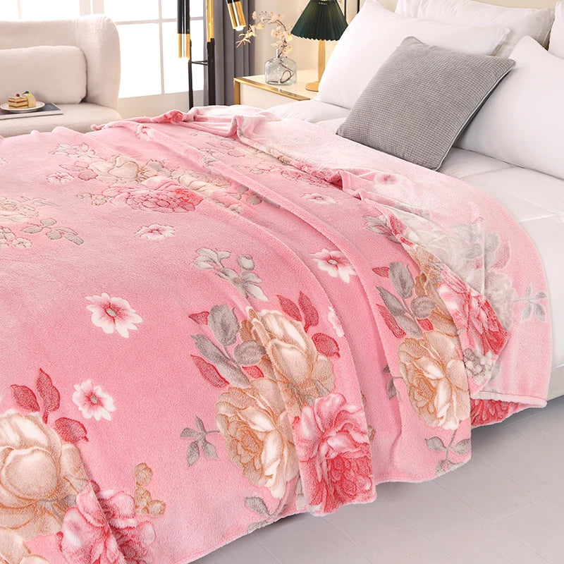 Floral Fleece Blanket Warm Plaid Sofa Throw Travel Shawl Bedspread