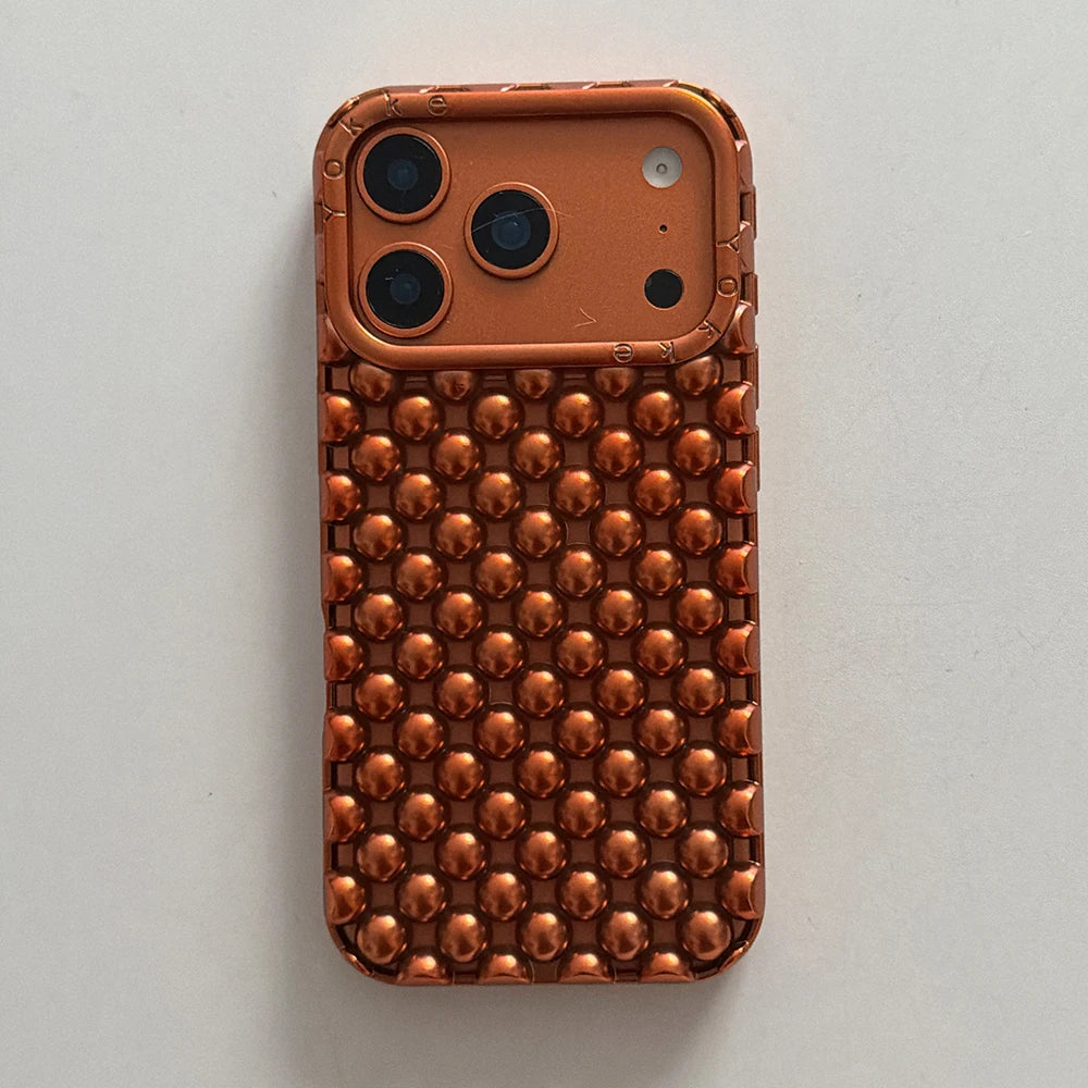 Electroplated Orange 3D Pearl Silicone iPhone Case