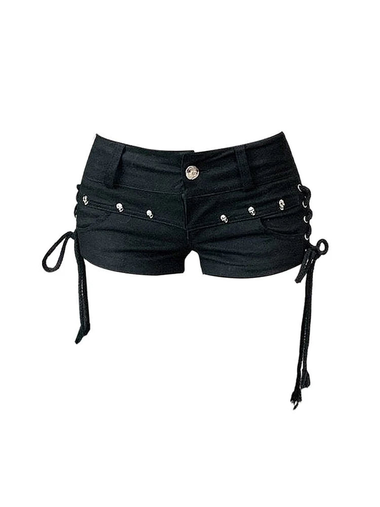 Women Gothic Low Waist Denim Shorts Y2K Style