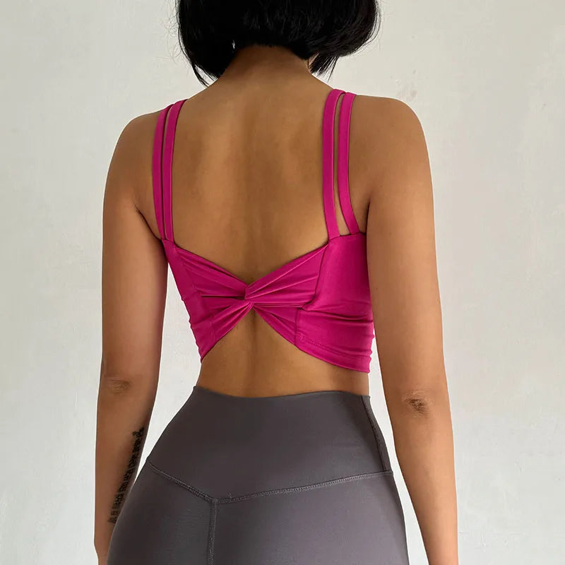 Women Sports Bra Push Up Padded Yoga Fitness Vest Back Knot Gym Top