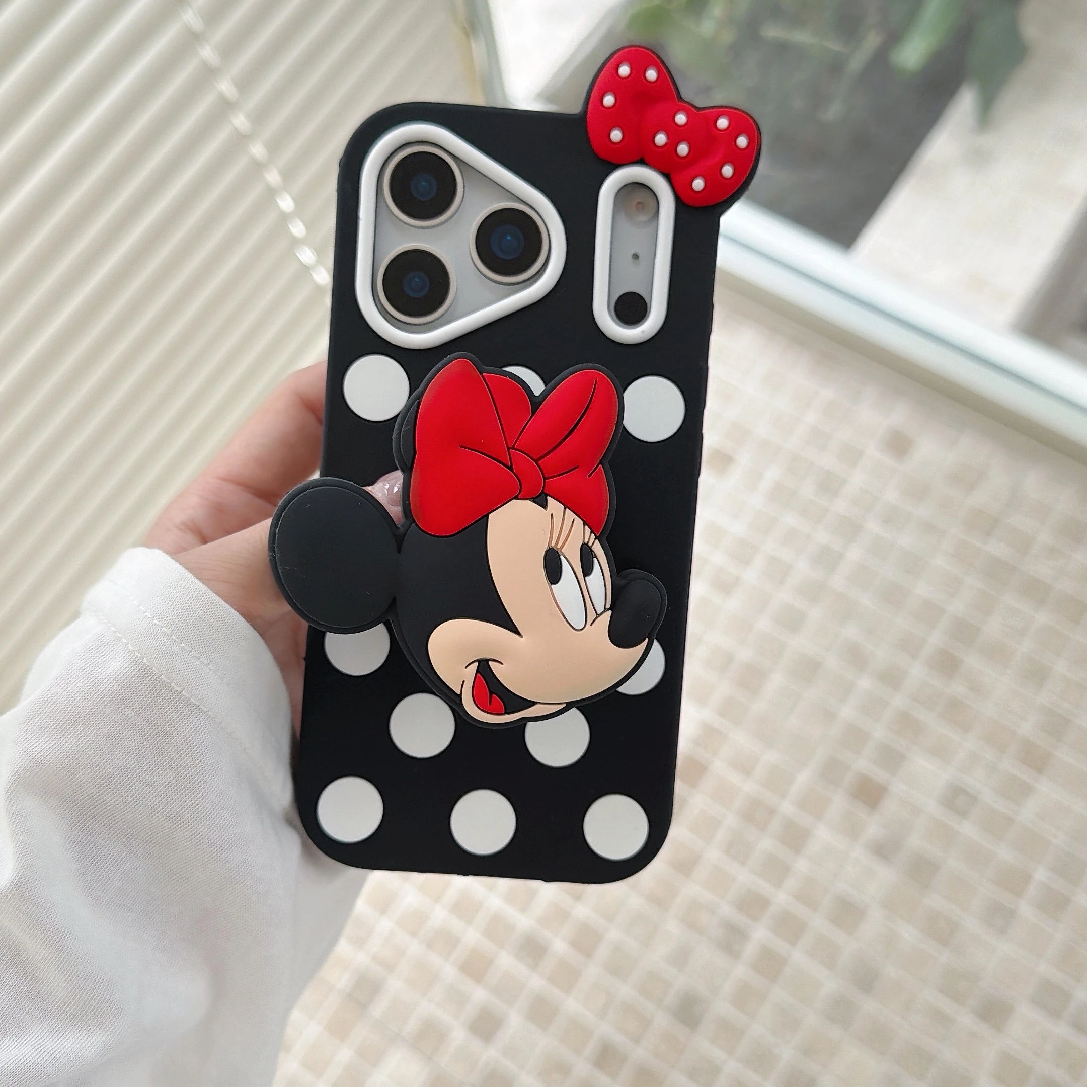 Cute 3D Mickey Minnie Holder Silicone iPhone Case