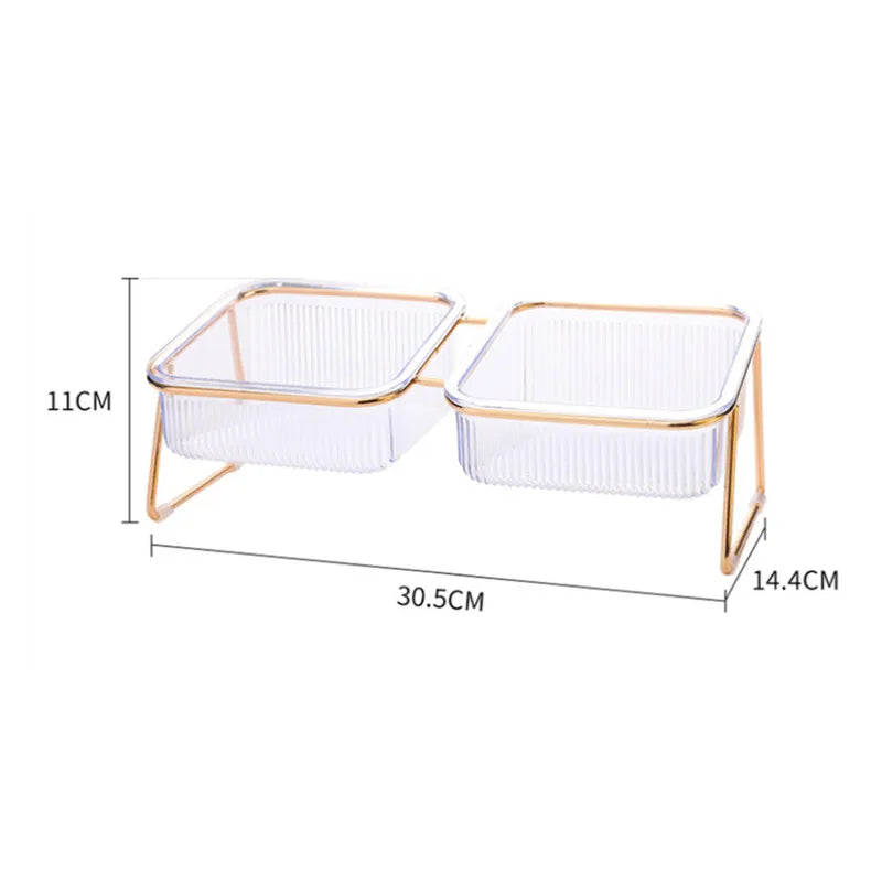Transparent Raised Double Pet Bowl with Golden Stand