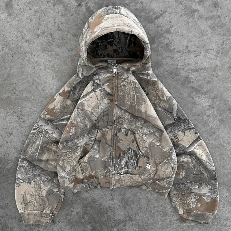 Y2K Camo Oversized Zip Up Hoodie Unisex Streetwear