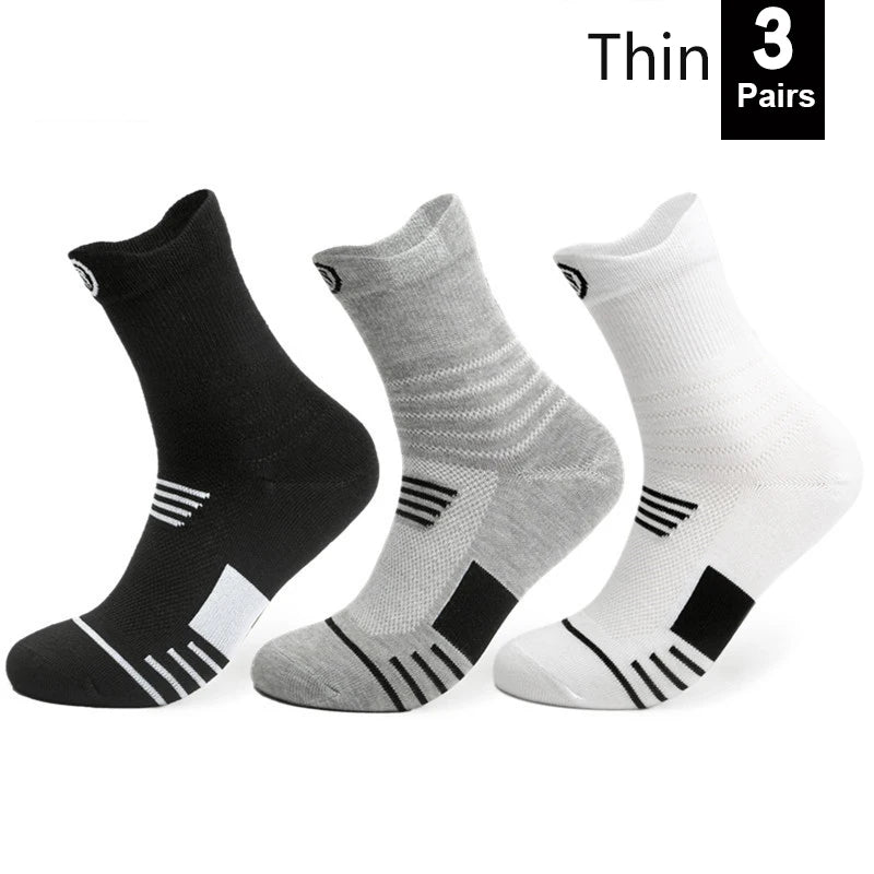 Men Compression Sports Socks High Elastic Breathable Basketball Cycling Running Tube Socks 1–3 Pairs