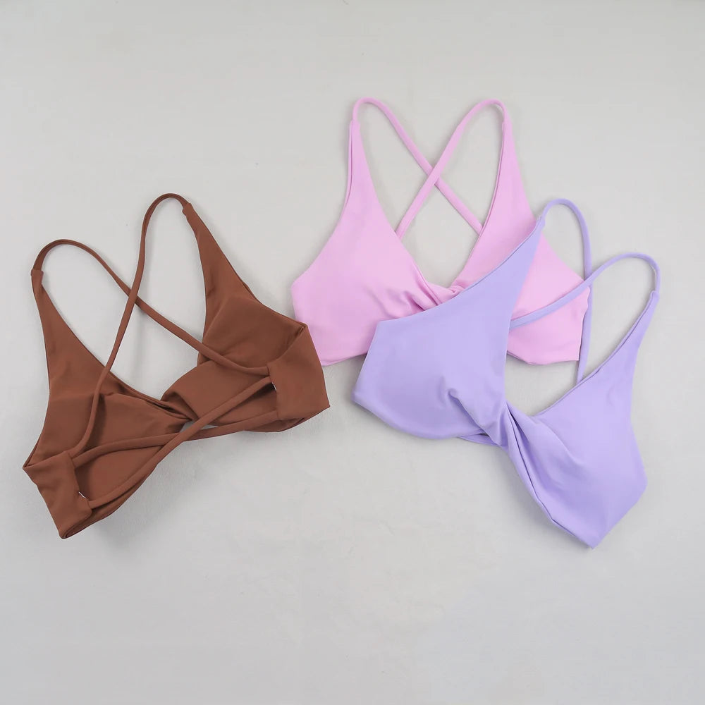 Women Strappy Cross Back Sports Bra Seamless Yoga Gym Fitness Top
