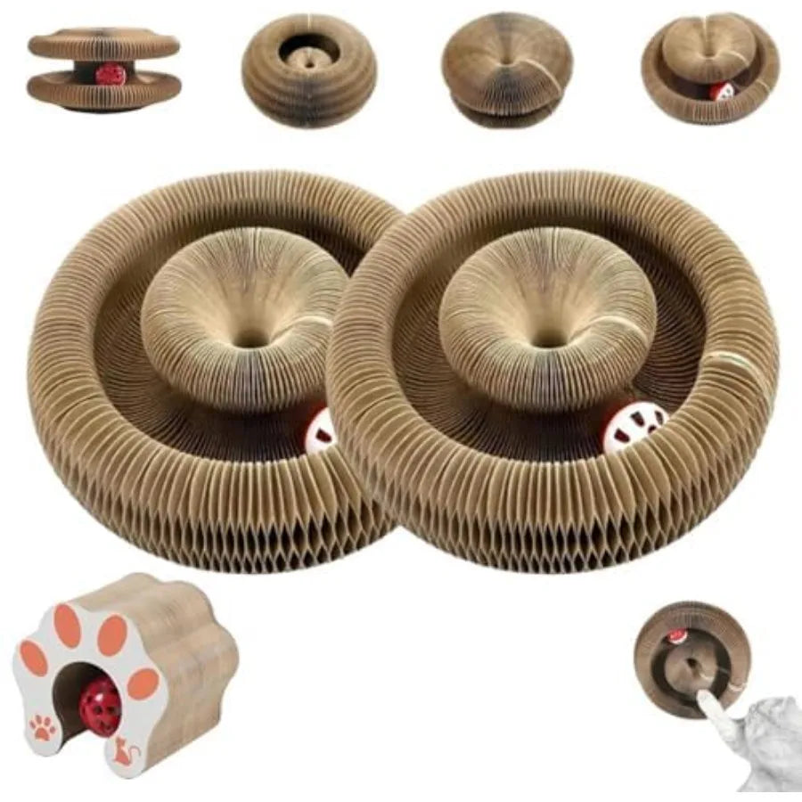 Foldable Accordion Cat Scratcher Board with Ball Toy