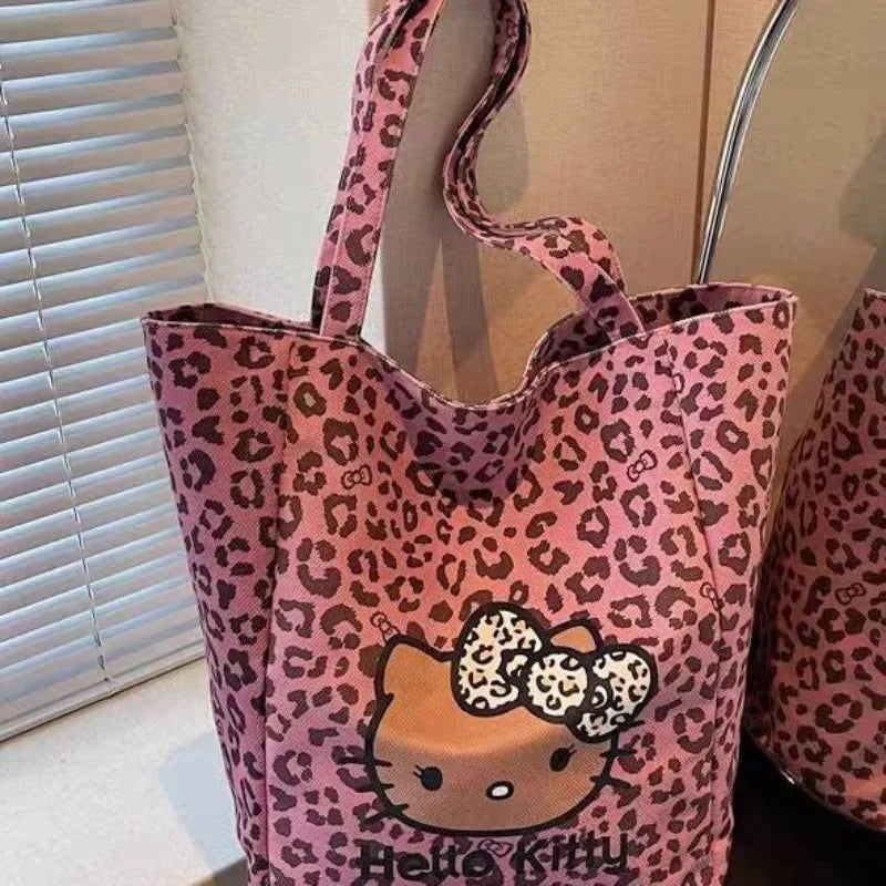 Hello Kitty Leopard Canvas Tote Messenger Bag