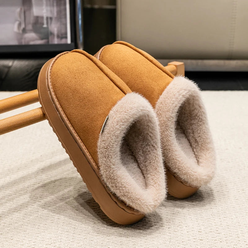 Fluffy Winter Slippers Warm Plush Indoor Shoes Non Slip Thick Sole Cozy Home Slippers Women Men