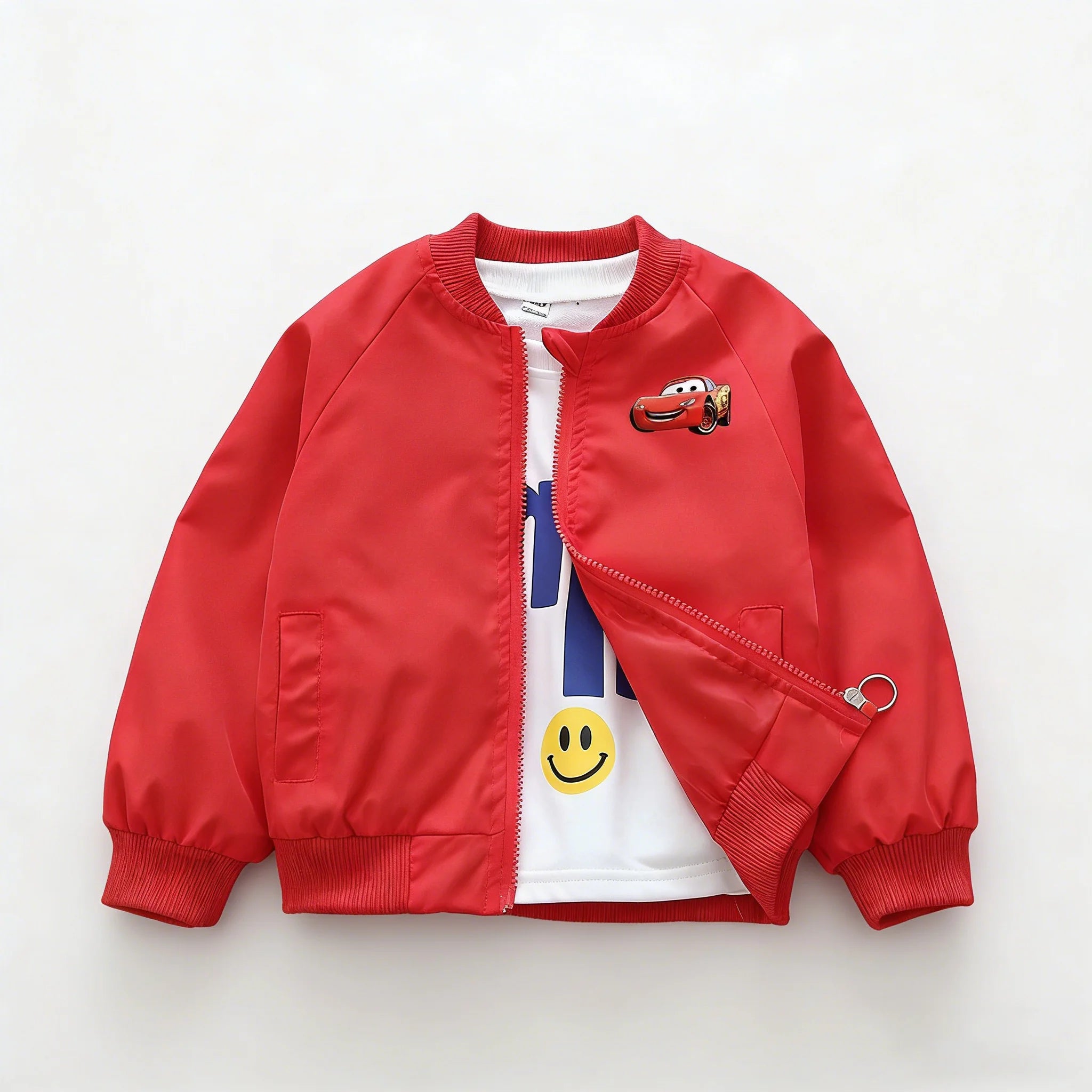 Kids Cartoon Race Car Zipper Jacket Spring Autumn Windbreaker Coat