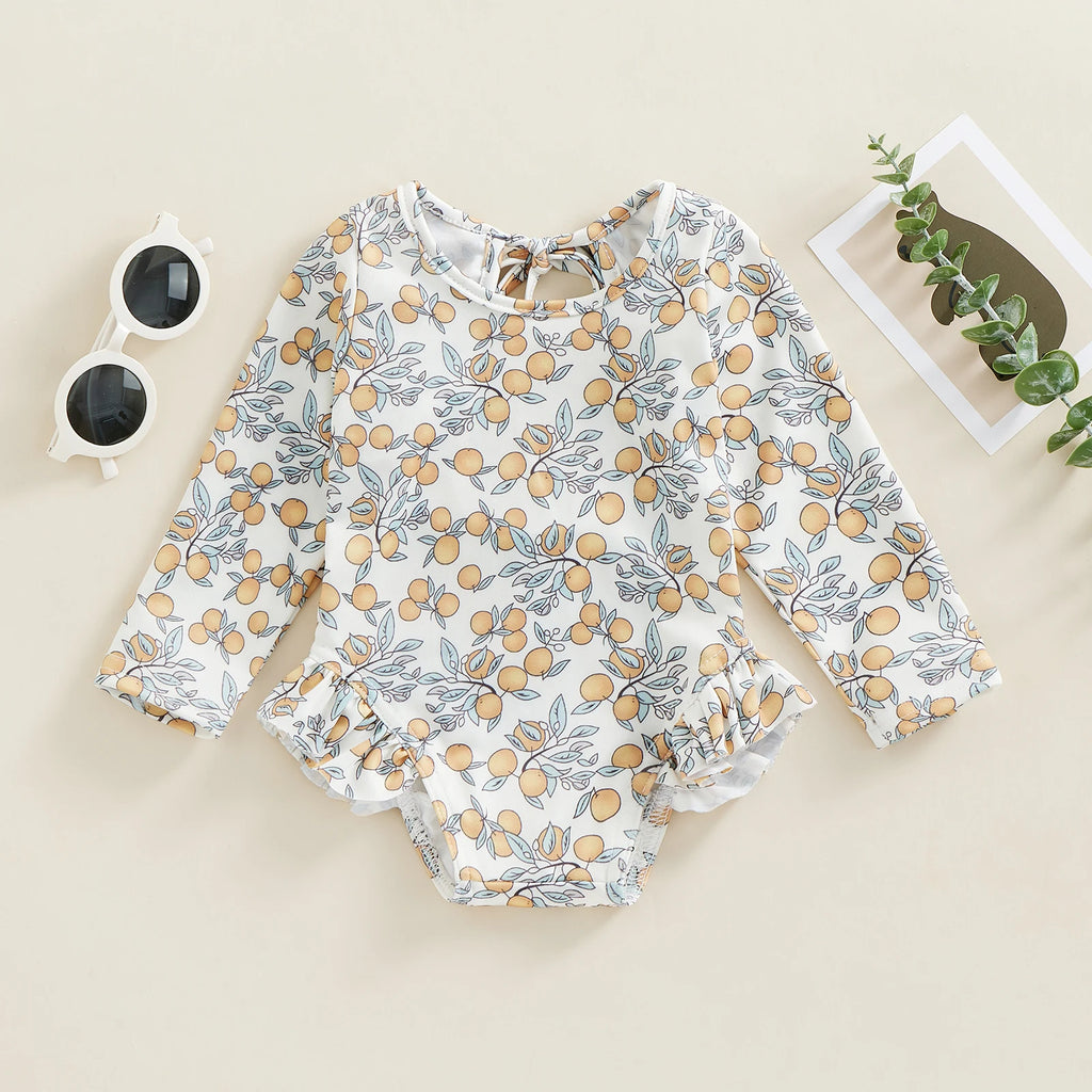 Baby Girls Floral Ruffle Long Sleeve Swimsuit 0 to 4 Years