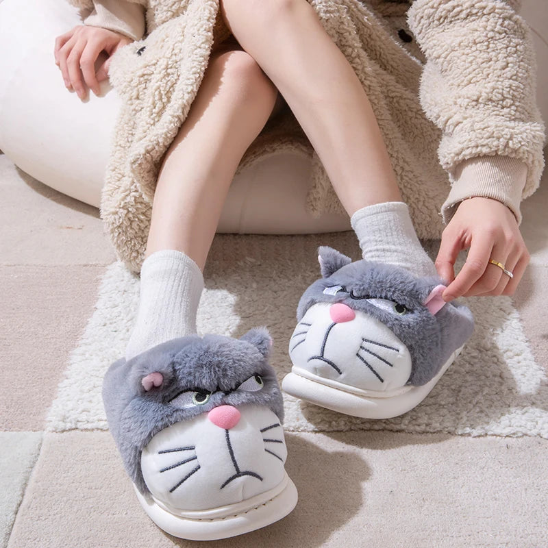 Women’s Fluffy Cartoon Plush Slippers Cute Winter House Shoes Large Size