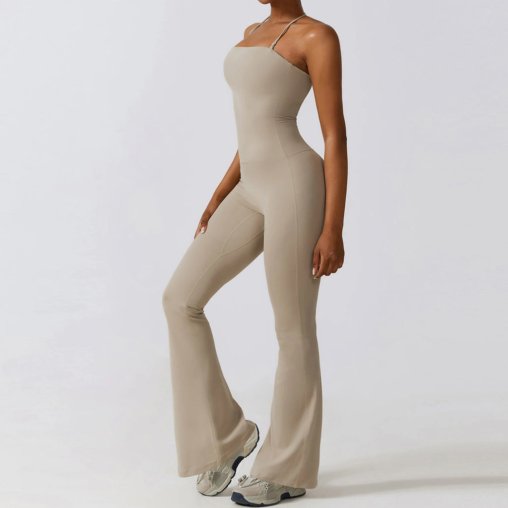 Women Sleeveless Yoga Jumpsuit Backless Flared Gym Sportswear Outfit