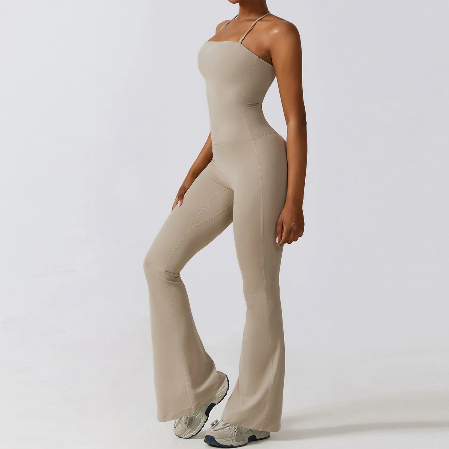 Women Sleeveless Yoga Jumpsuit Backless Flared Gym Sportswear Outfit