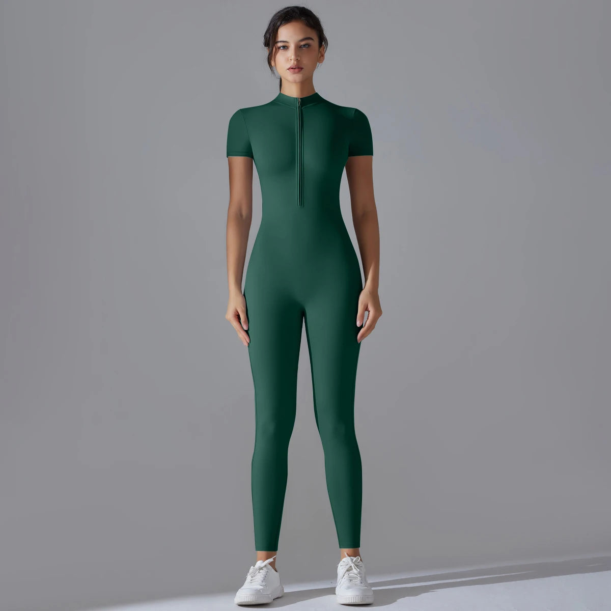 Women Zip Short Sleeve Yoga Jumpsuit Fitness Suit
