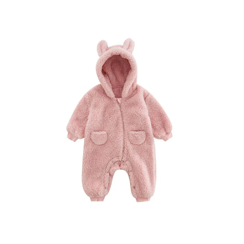 Baby Fleece Hooded Romper Warm Infant Jumpsuit