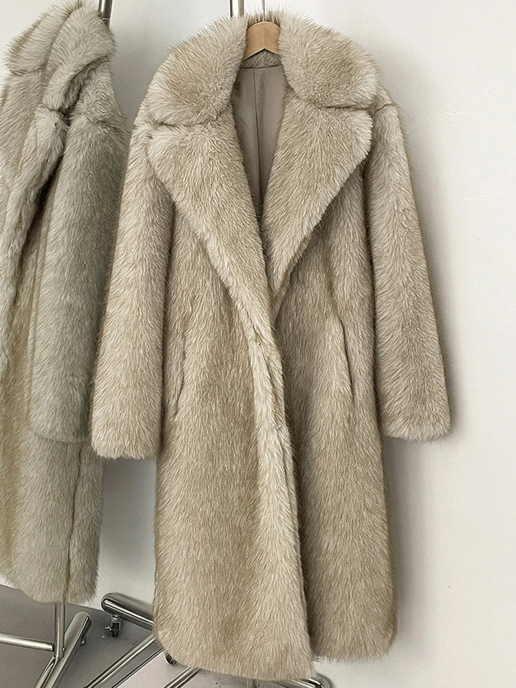 Women Faux Fur Jacket Thick Warm Fluffy Winter Coat