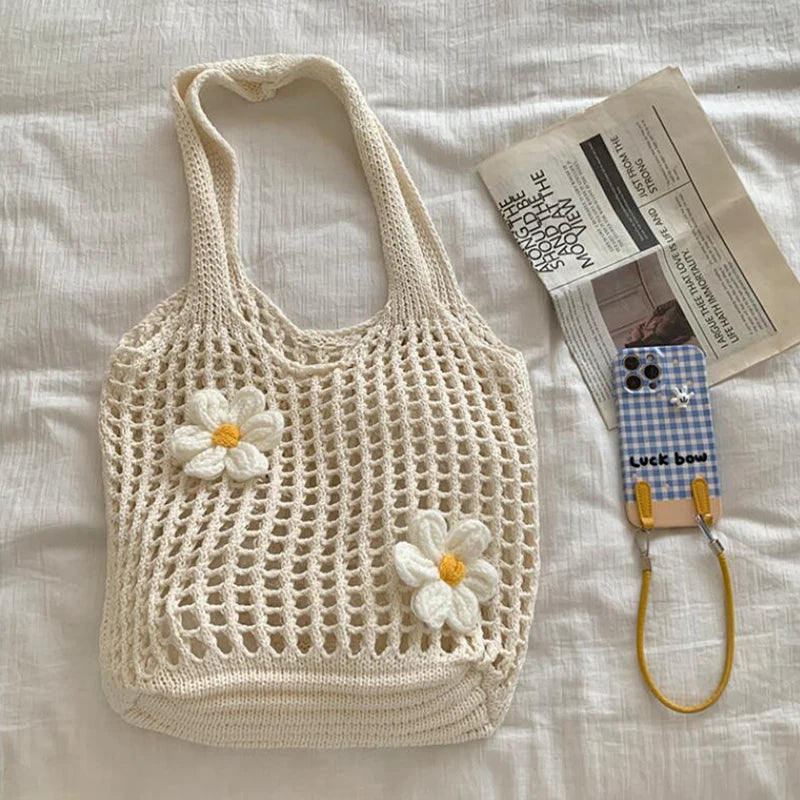 Women Knitted Tote Bag Large Capacity Beach Handbag
