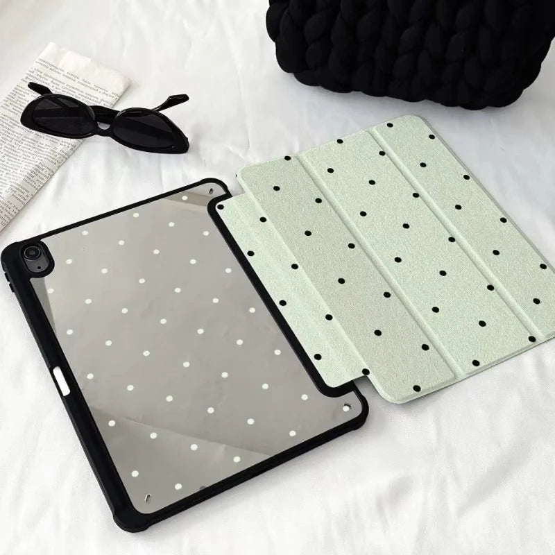 Black Polka Dot iPad Trifold Case Compatible with iPad Pro Air Mini Series