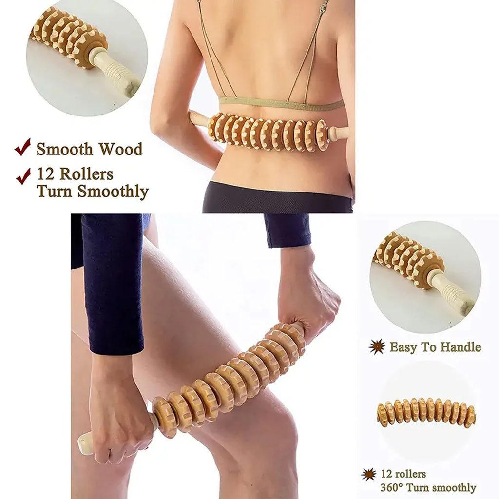 Wood Body Massage Roller Anti Slip Handle for Arms Legs Back Muscle Relaxation