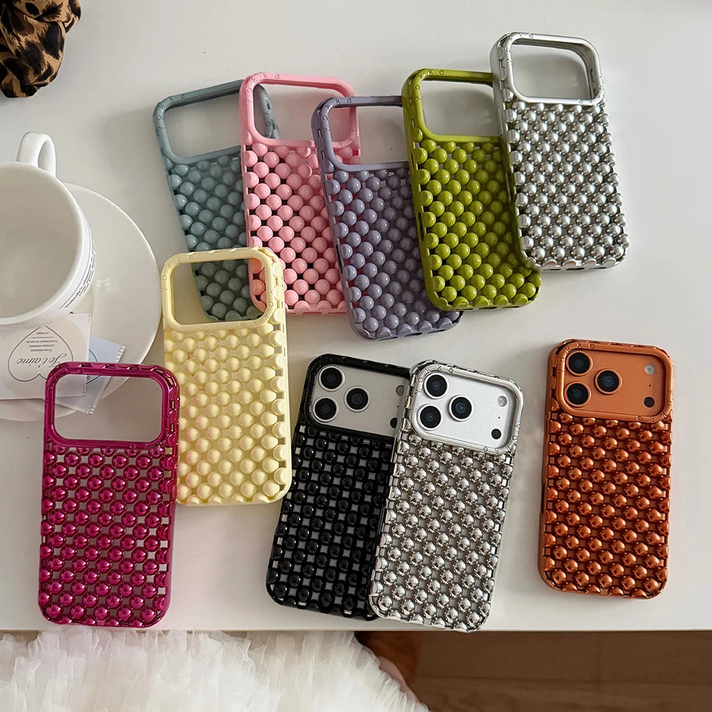 Electroplated Orange 3D Pearl Silicone iPhone Case