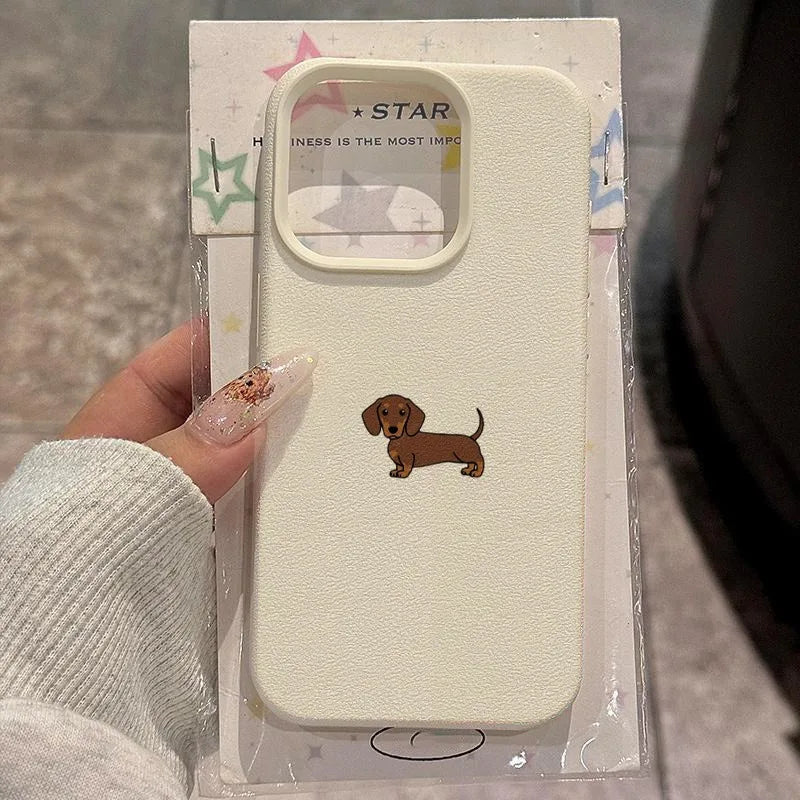 Minimalist Brown Dachshund Pattern Soft TPU Cover iPhone Case