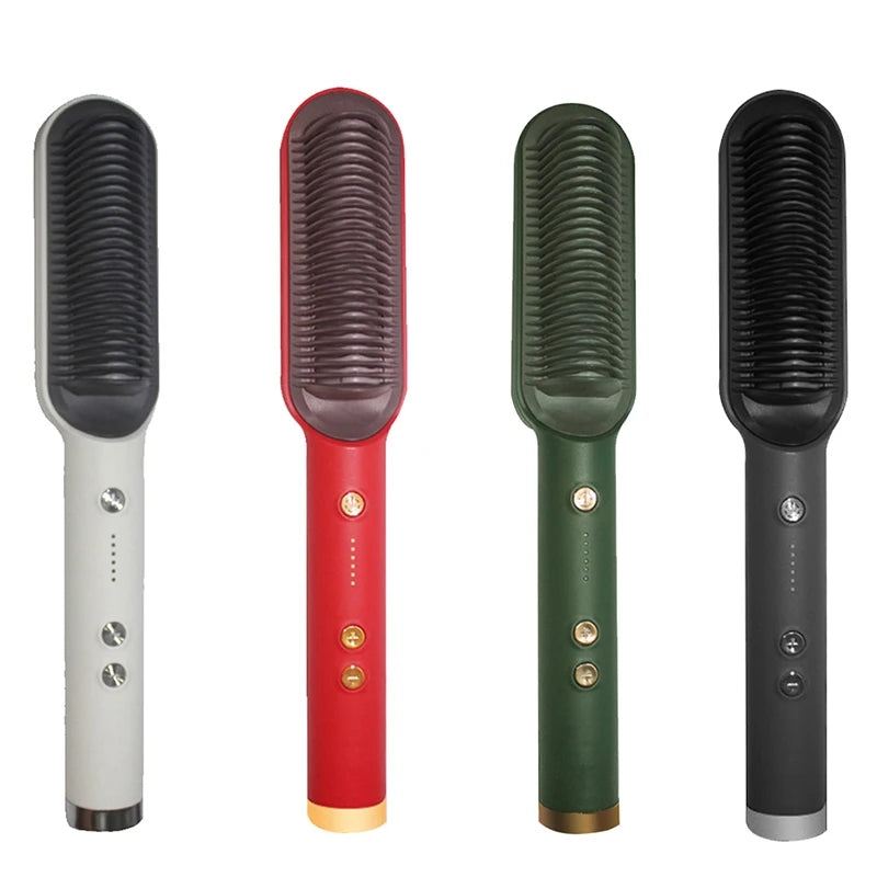 Electric PTC Heating Brush 3-in-1 Hair Dryer Straightener Curler Ceramic Flat Iron Comb