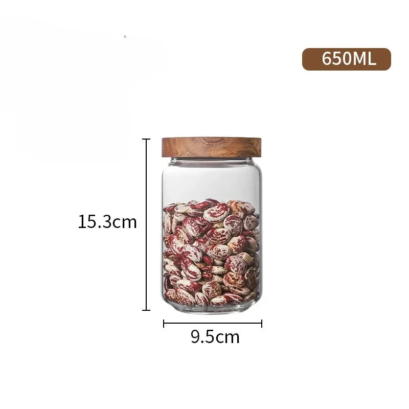 Glass Airtight Food Storage Jar with Wooden Lid Kitchen Canister