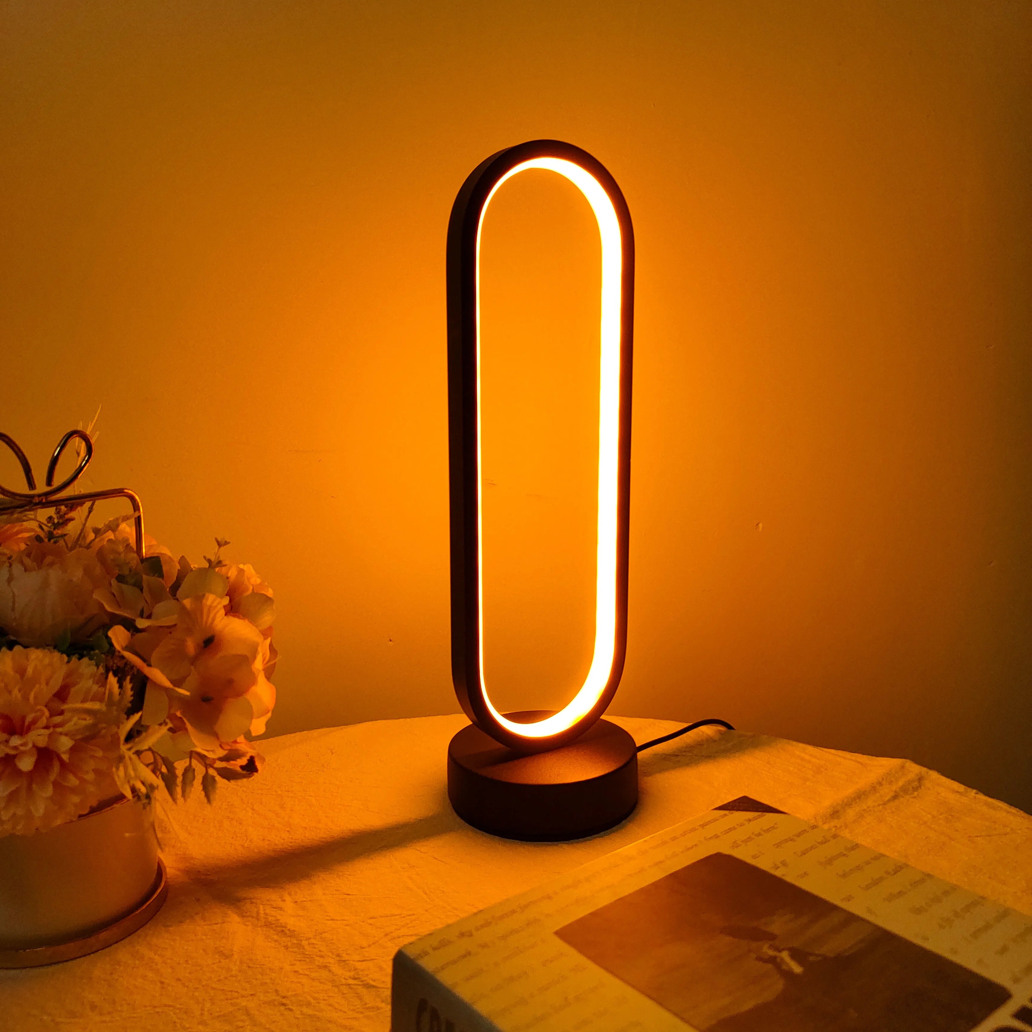 LED Ring Table Lamp 3 Color Dimmable Bedside Night Light for Bedroom Living Room