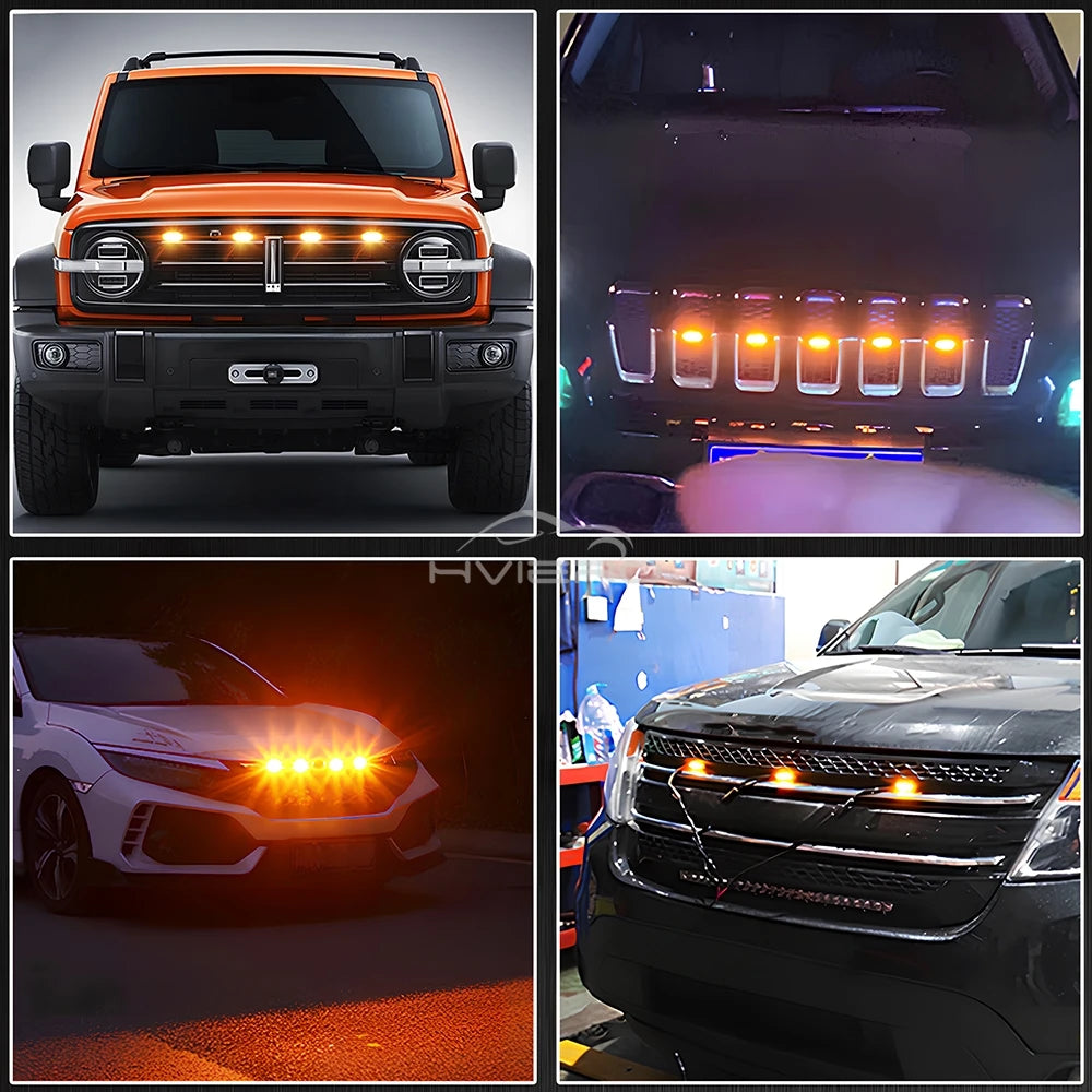 LED Car Grille Lights 12V – Yellow DRL Warning Lights for Pickup Truck & Car Front Grille