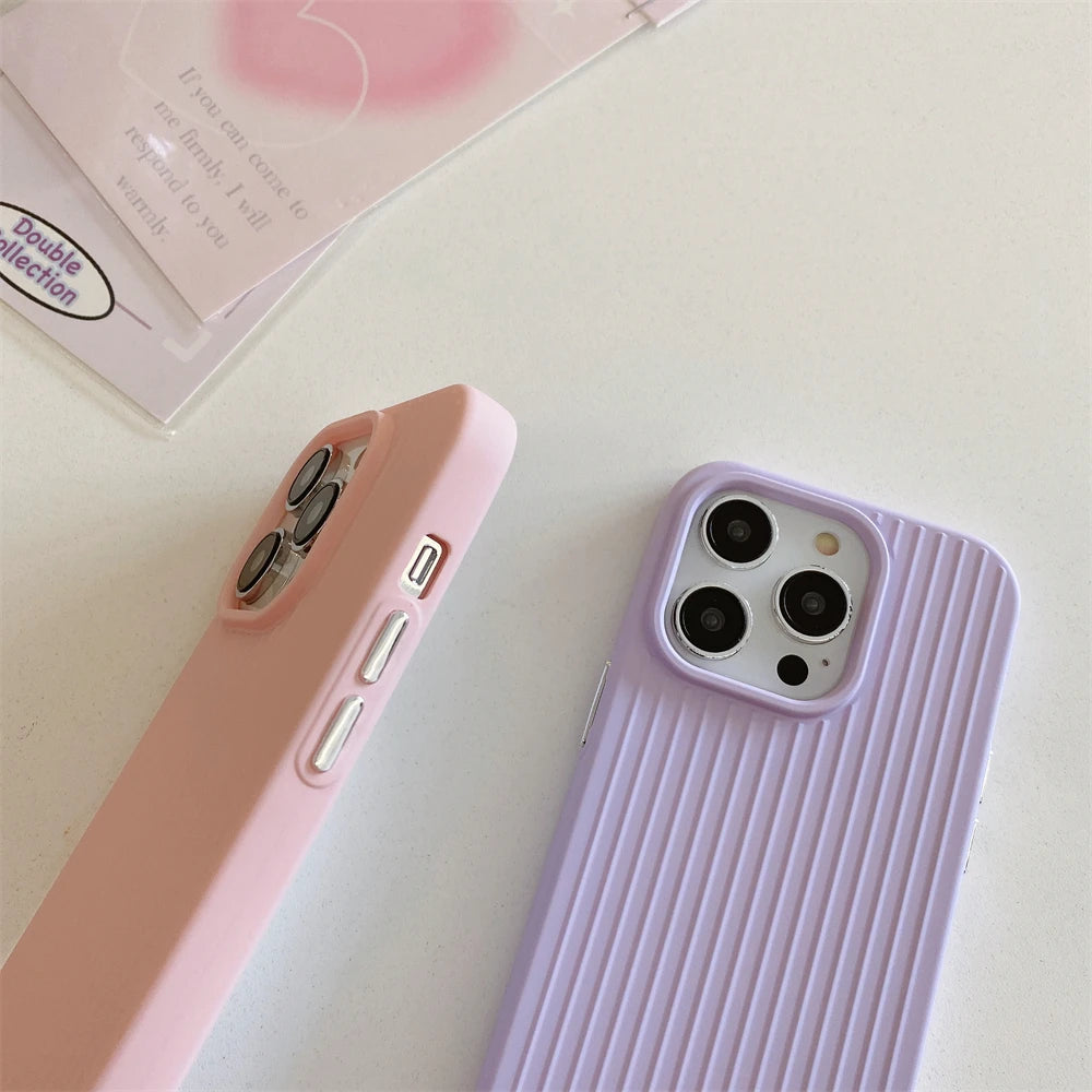 Macaron Ribbed Solid Color Durable iPhone Case