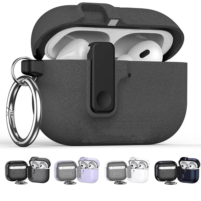 AirPods 4/3/Pro Case Shockproof Protective Cover with Lock Buckle & Keychain Silicone Sleeve