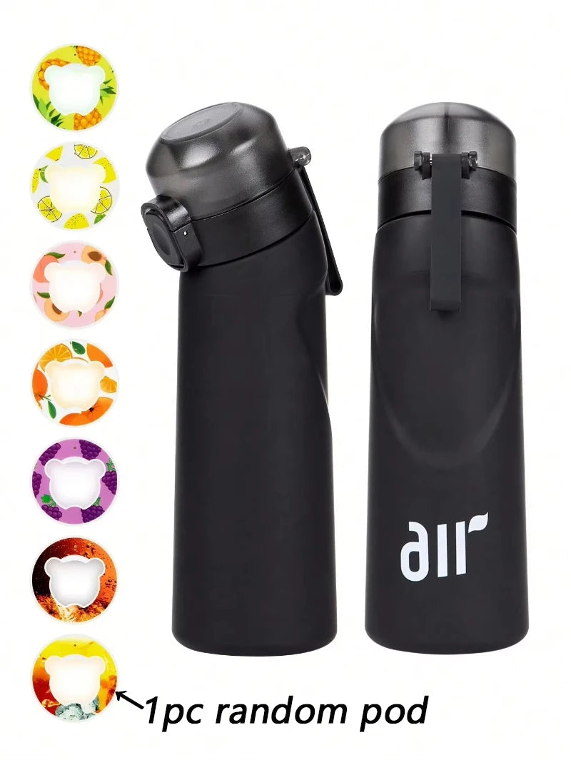 Air Water Bottle with Random Flavor Pods - Leakproof Portable Sports Bottle with Straw