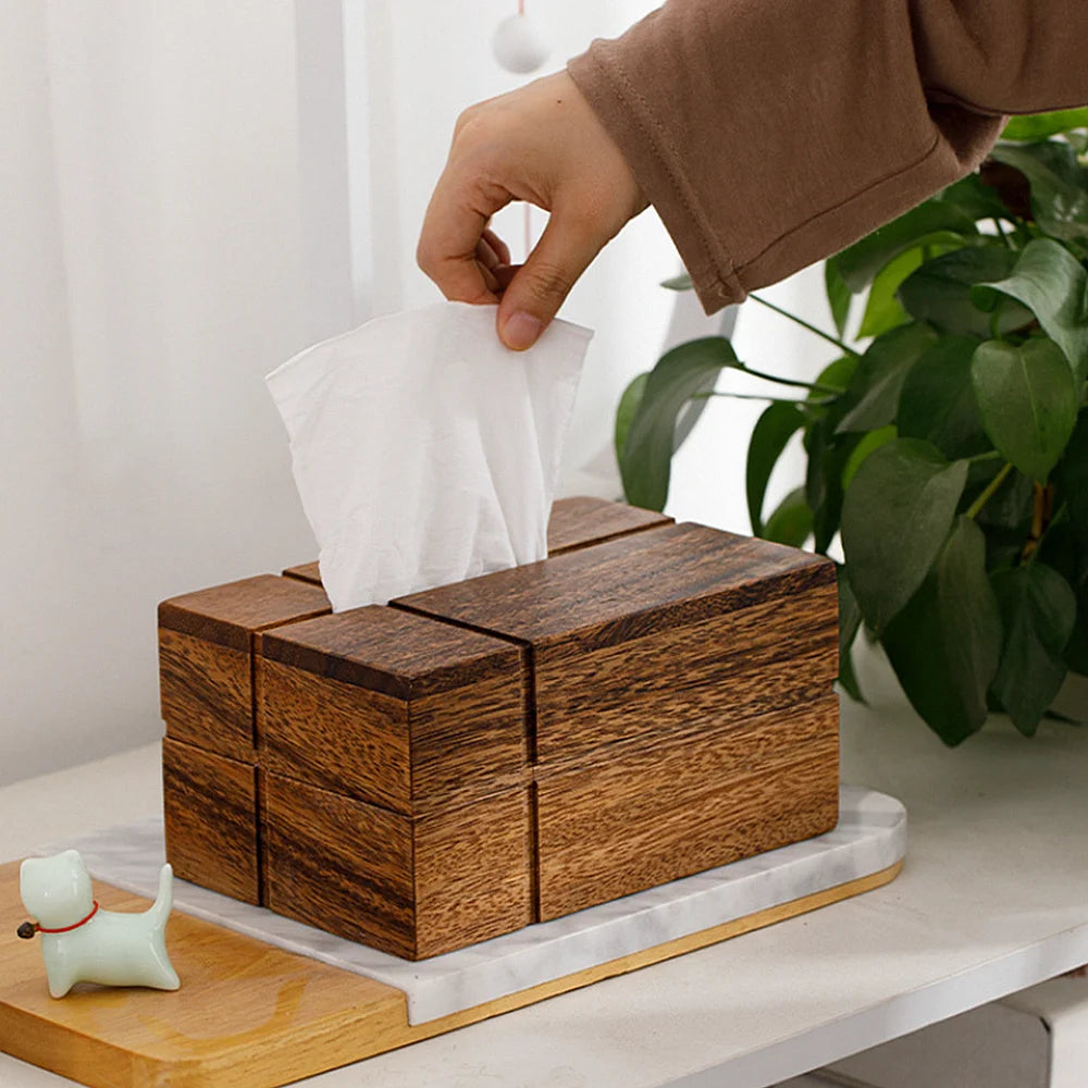 Black Walnut Wooden Tissue Box Holder Dining Table Paper Dispenser Container