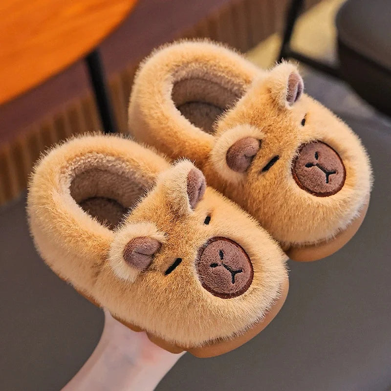 Kids Capybara Slippers Warm Plush Winter Indoor Shoes Cute Cartoon Non-Slip Soft Home Slippers for Boys and Girls