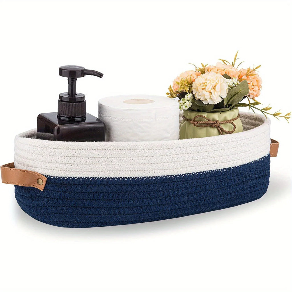 Oval Woven Storage Basket Bathroom Desktop Organizer