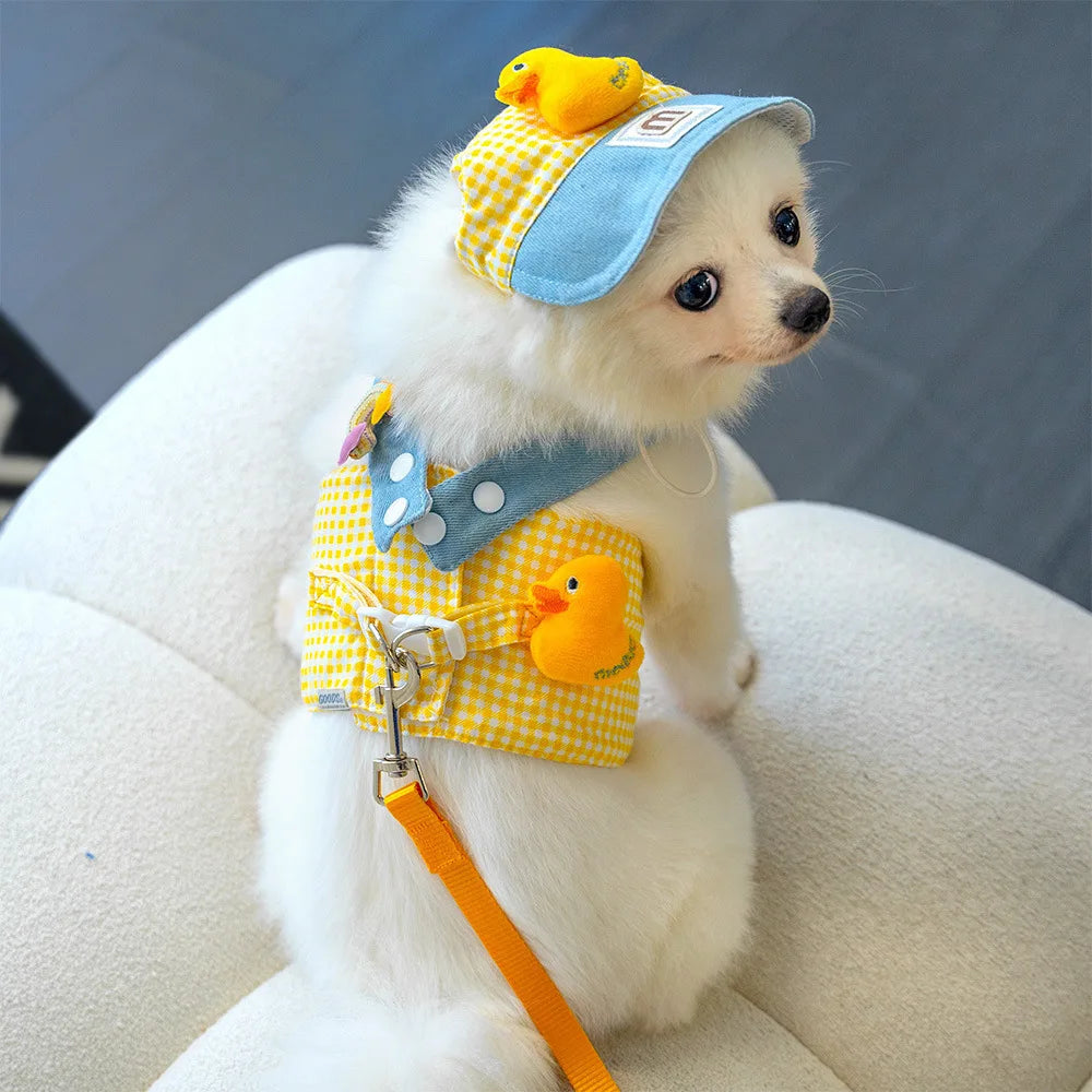 Pet Chest Harness Set Duck and Frog Design Breathable for Cats and Puppies