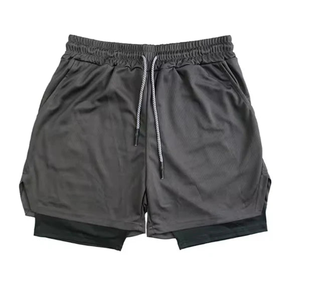 Men 2-in-1 Camouflage Running Shorts Quick Dry Gym Fitness Training Sports Shorts